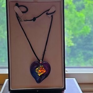 Elegant Multicolor Heart Pendant Necklace Made Fron Glass